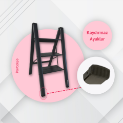 Portalife 3 Basamak Şık Çelik Takviyeli Alüminyum Ev Tipi Merdiven - Antrasit