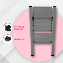 Portalife 3 Basamak Şık Çelik Takviyeli Alüminyum Merdiven- Kalın Profil