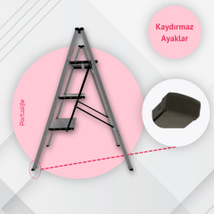 Portalife 3 Basamak Şık Çelik Takviyeli Alüminyum Merdiven- Kalın Profil
