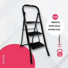 Portalife 3 Basamaklı Siyah Çelik Şık Merdiven