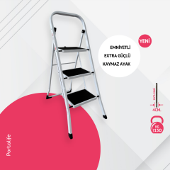 Portalife 3 Basamaklı Beyaz Çelik Şık Merdiven