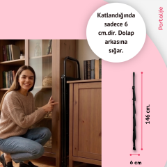 Portalife 4 Basamaklı Ekstra Uzun Tutacaklı Siyah Merdiven - Güçlü Gövde - Kalın Profil