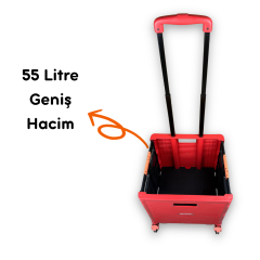4 Tekerlekli, 55 Litre Kırmızı Katlanır Alışveriş Arabası - Pazar Arabası