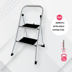 Portalife 2 Basamaklı Beyaz Çelik Merdiven – Ekstra Güvenli & Ultra İnce Katlanabilir Tasarım