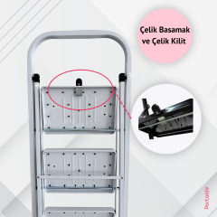 Portalife 2 Basamaklı Beyaz Çelik Merdiven – Ekstra Güvenli & Ultra İnce Katlanabilir Tasarım