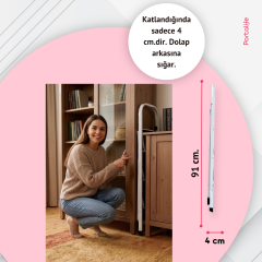 Portalife 2 Basamaklı Beyaz Çelik Merdiven – Ekstra Güvenli & Ultra İnce Katlanabilir Tasarım