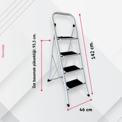 Portalife 4 Basamaklı Beyaz Çelik Merdiven - Ekstra Güçlü Gövde - Kalın Profil